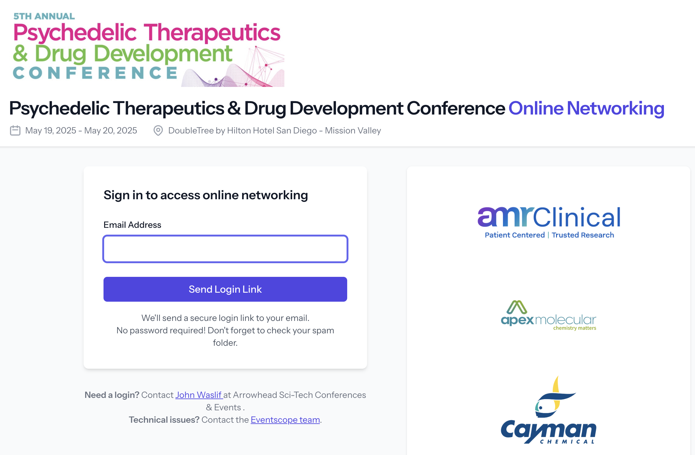 Conference Login Screen for Psychedelic Therapeutics